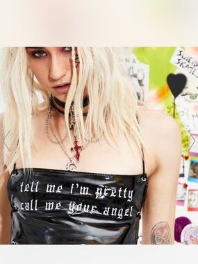 Dolls Kill Black vinyl glossy Wired cropped top